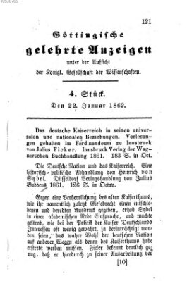 Göttingische gelehrte Anzeigen (Göttingische Zeitungen von gelehrten Sachen) Mittwoch 22. Januar 1862