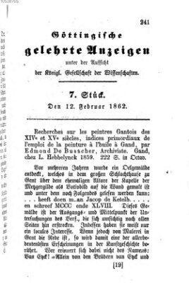 Göttingische gelehrte Anzeigen (Göttingische Zeitungen von gelehrten Sachen) Mittwoch 12. Februar 1862