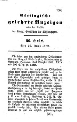 Göttingische gelehrte Anzeigen (Göttingische Zeitungen von gelehrten Sachen) Mittwoch 25. Juni 1862