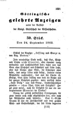 Göttingische gelehrte Anzeigen (Göttingische Zeitungen von gelehrten Sachen) Mittwoch 24. September 1862