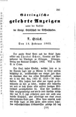 Göttingische gelehrte Anzeigen (Göttingische Zeitungen von gelehrten Sachen) Mittwoch 18. Februar 1863