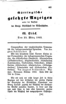 Göttingische gelehrte Anzeigen (Göttingische Zeitungen von gelehrten Sachen) Mittwoch 25. März 1863