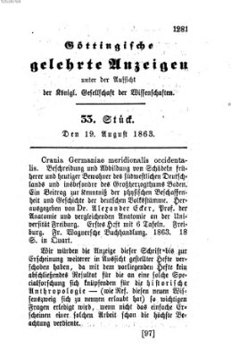 Göttingische gelehrte Anzeigen (Göttingische Zeitungen von gelehrten Sachen) Mittwoch 19. August 1863