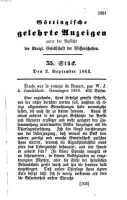 Göttingische gelehrte Anzeigen (Göttingische Zeitungen von gelehrten Sachen) Mittwoch 2. September 1863