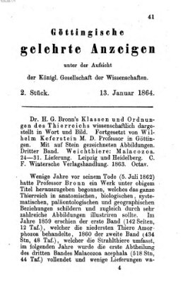 Göttingische gelehrte Anzeigen (Göttingische Zeitungen von gelehrten Sachen) Mittwoch 13. Januar 1864
