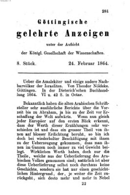 Göttingische gelehrte Anzeigen (Göttingische Zeitungen von gelehrten Sachen) Mittwoch 24. Februar 1864