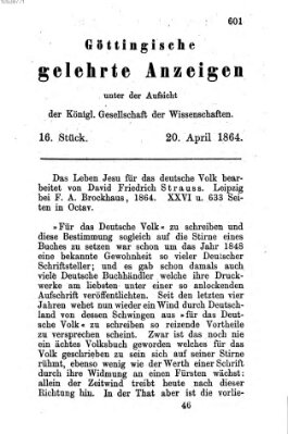 Göttingische gelehrte Anzeigen (Göttingische Zeitungen von gelehrten Sachen) Mittwoch 20. April 1864