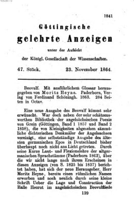 Göttingische gelehrte Anzeigen (Göttingische Zeitungen von gelehrten Sachen) Mittwoch 23. November 1864