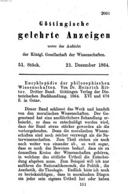 Göttingische gelehrte Anzeigen (Göttingische Zeitungen von gelehrten Sachen) Mittwoch 21. Dezember 1864