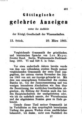 Göttingische gelehrte Anzeigen (Göttingische Zeitungen von gelehrten Sachen) Mittwoch 29. März 1865