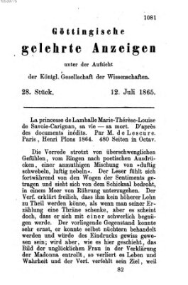 Göttingische gelehrte Anzeigen (Göttingische Zeitungen von gelehrten Sachen) Mittwoch 12. Juli 1865