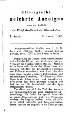 Göttingische gelehrte Anzeigen (Göttingische Zeitungen von gelehrten Sachen) Mittwoch 3. Januar 1866
