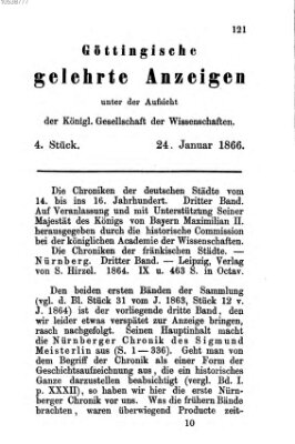 Göttingische gelehrte Anzeigen (Göttingische Zeitungen von gelehrten Sachen) Mittwoch 24. Januar 1866