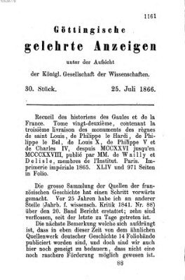 Göttingische gelehrte Anzeigen (Göttingische Zeitungen von gelehrten Sachen) Mittwoch 25. Juli 1866