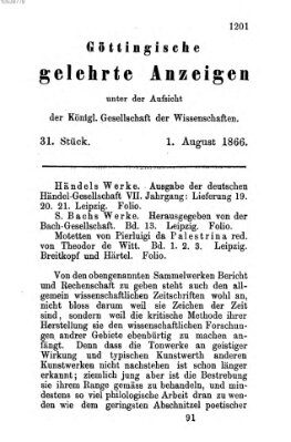 Göttingische gelehrte Anzeigen (Göttingische Zeitungen von gelehrten Sachen) Mittwoch 1. August 1866