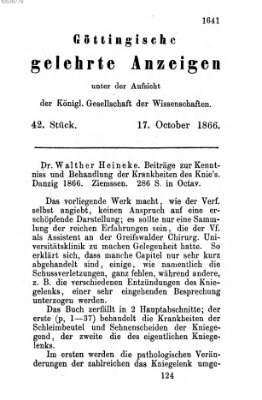 Göttingische gelehrte Anzeigen (Göttingische Zeitungen von gelehrten Sachen) Mittwoch 17. Oktober 1866