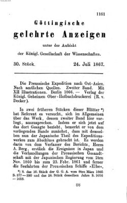 Göttingische gelehrte Anzeigen (Göttingische Zeitungen von gelehrten Sachen) Mittwoch 24. Juli 1867
