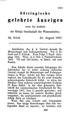 Göttingische gelehrte Anzeigen (Göttingische Zeitungen von gelehrten Sachen) Mittwoch 21. August 1867