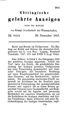 Göttingische gelehrte Anzeigen (Göttingische Zeitungen von gelehrten Sachen) Mittwoch 25. Dezember 1867