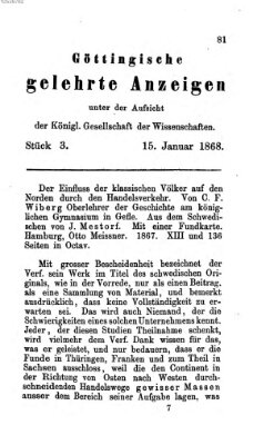 Göttingische gelehrte Anzeigen (Göttingische Zeitungen von gelehrten Sachen) Mittwoch 15. Januar 1868