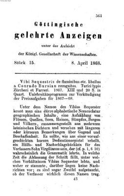 Göttingische gelehrte Anzeigen (Göttingische Zeitungen von gelehrten Sachen) Mittwoch 8. April 1868