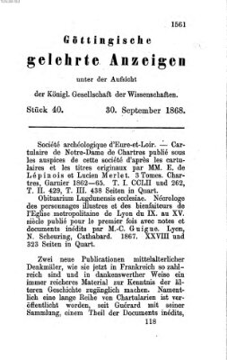 Göttingische gelehrte Anzeigen (Göttingische Zeitungen von gelehrten Sachen) Mittwoch 30. September 1868