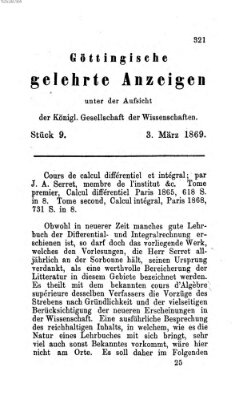 Göttingische gelehrte Anzeigen (Göttingische Zeitungen von gelehrten Sachen) Mittwoch 3. März 1869