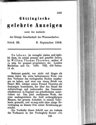 Göttingische gelehrte Anzeigen (Göttingische Zeitungen von gelehrten Sachen) Mittwoch 8. September 1869