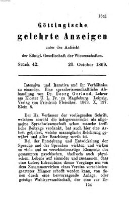 Göttingische gelehrte Anzeigen (Göttingische Zeitungen von gelehrten Sachen) Mittwoch 20. Oktober 1869