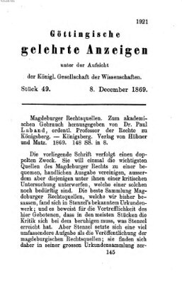 Göttingische gelehrte Anzeigen (Göttingische Zeitungen von gelehrten Sachen) Mittwoch 8. Dezember 1869