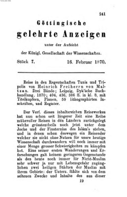 Göttingische gelehrte Anzeigen (Göttingische Zeitungen von gelehrten Sachen) Mittwoch 16. Februar 1870