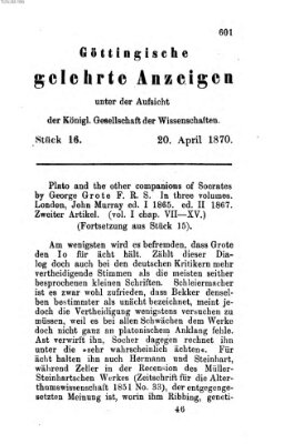 Göttingische gelehrte Anzeigen (Göttingische Zeitungen von gelehrten Sachen) Mittwoch 20. April 1870