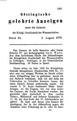 Göttingische gelehrte Anzeigen (Göttingische Zeitungen von gelehrten Sachen) Mittwoch 3. August 1870