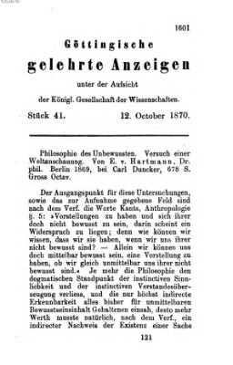 Göttingische gelehrte Anzeigen (Göttingische Zeitungen von gelehrten Sachen) Mittwoch 12. Oktober 1870