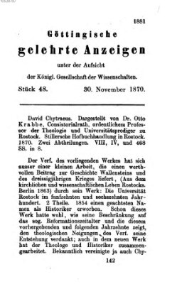 Göttingische gelehrte Anzeigen (Göttingische Zeitungen von gelehrten Sachen) Mittwoch 30. November 1870