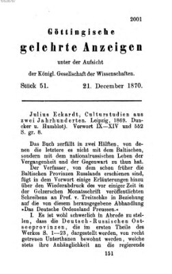 Göttingische gelehrte Anzeigen (Göttingische Zeitungen von gelehrten Sachen) Mittwoch 21. Dezember 1870
