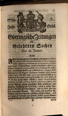 Göttingische Zeitungen von gelehrten Sachen Donnerstag 22. Januar 1739