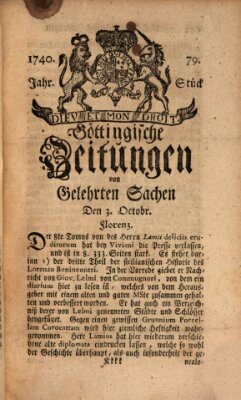 Göttingische Zeitungen von gelehrten Sachen Montag 3. Oktober 1740