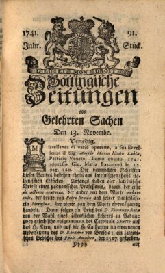 Göttingische Zeitungen von gelehrten Sachen Montag 13. November 1741