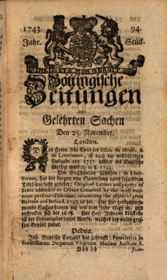 Göttingische Zeitungen von gelehrten Sachen Montag 25. November 1743