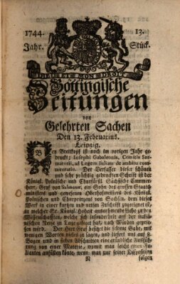 Göttingische Zeitungen von gelehrten Sachen Donnerstag 13. Februar 1744