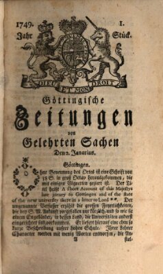 Göttingische Zeitungen von gelehrten Sachen Donnerstag 2. Januar 1749