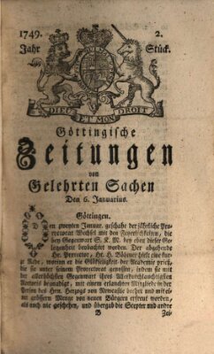 Göttingische Zeitungen von gelehrten Sachen Montag 6. Januar 1749