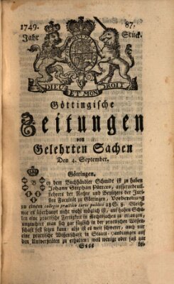 Göttingische Zeitungen von gelehrten Sachen Donnerstag 4. September 1749