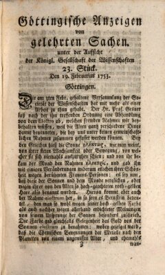 Göttingische Anzeigen von gelehrten Sachen (Göttingische Zeitungen von gelehrten Sachen) Montag 19. Februar 1753