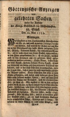 Göttingische Anzeigen von gelehrten Sachen (Göttingische Zeitungen von gelehrten Sachen) Samstag 12. Mai 1753