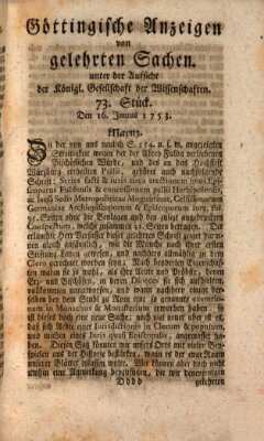 Göttingische Anzeigen von gelehrten Sachen (Göttingische Zeitungen von gelehrten Sachen) Samstag 16. Juni 1753