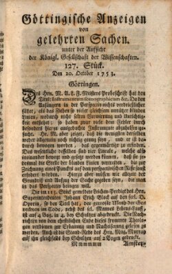 Göttingische Anzeigen von gelehrten Sachen (Göttingische Zeitungen von gelehrten Sachen) Samstag 20. Oktober 1753