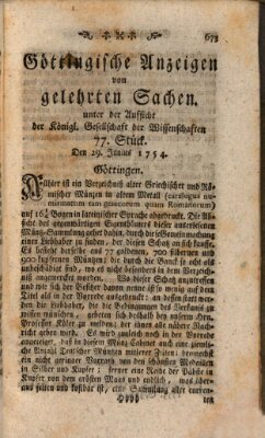 Göttingische Anzeigen von gelehrten Sachen (Göttingische Zeitungen von gelehrten Sachen) Samstag 29. Juni 1754