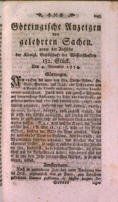 Göttingische Anzeigen von gelehrten Sachen (Göttingische Zeitungen von gelehrten Sachen) Montag 4. November 1754